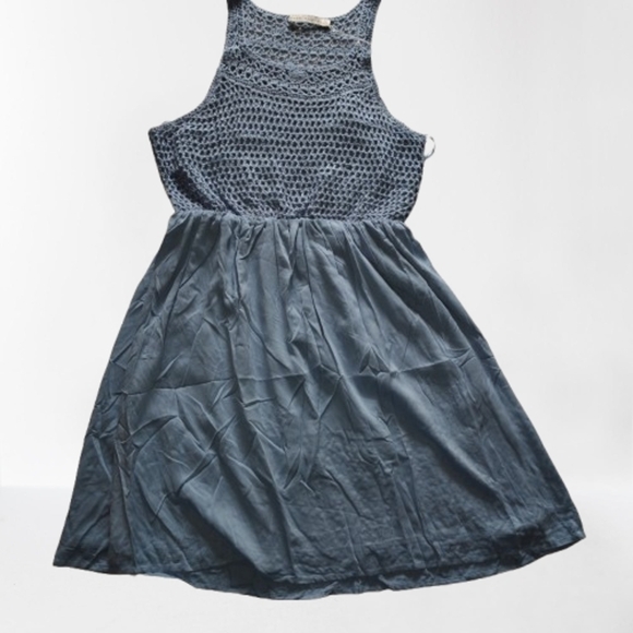 NWT Paper Crane Blue Crochet  Dress Lined  Elastic Waist| Size Large BOHO CHIC - Picture 1 of 4